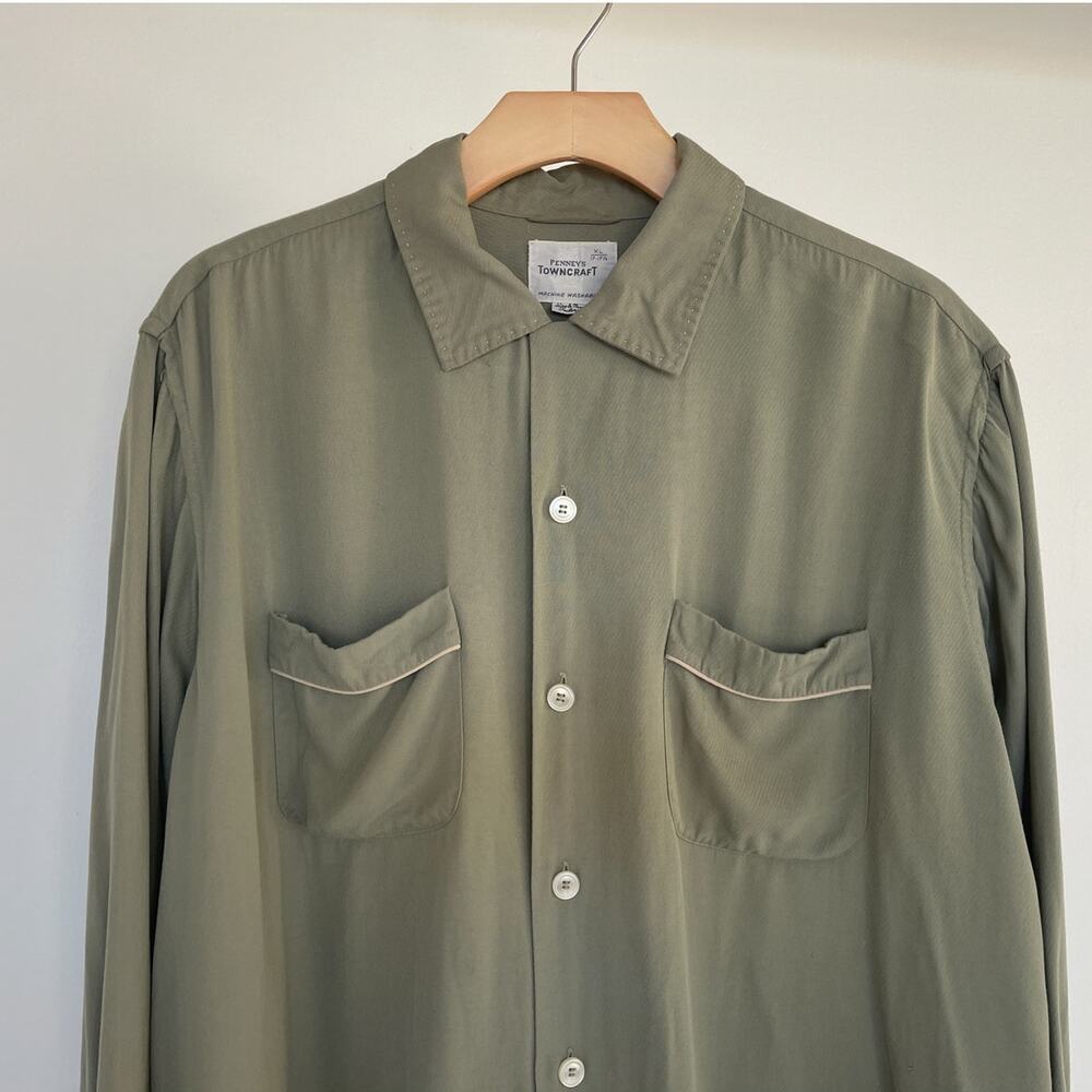 Vtg 40s 50s Sage Penneys Towncraft Gabardine Shirt / Sz XL Loop Collar RARE - Picture 3 of 10